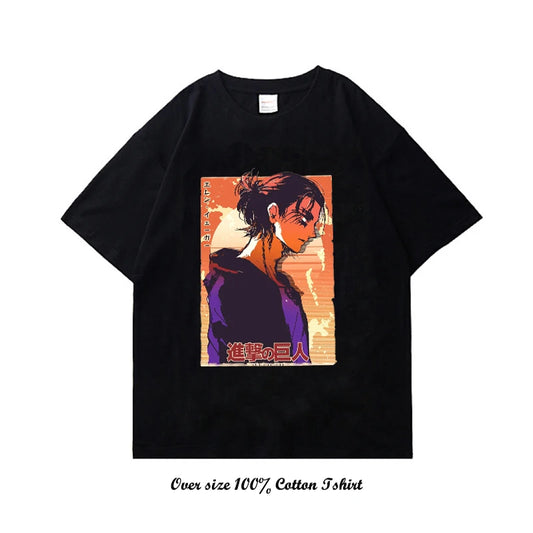 Attack On Titan: T Shirt Harajuku Vintage Print Short Sleeve Plus Size Cotton Crew Neck T Shirt
