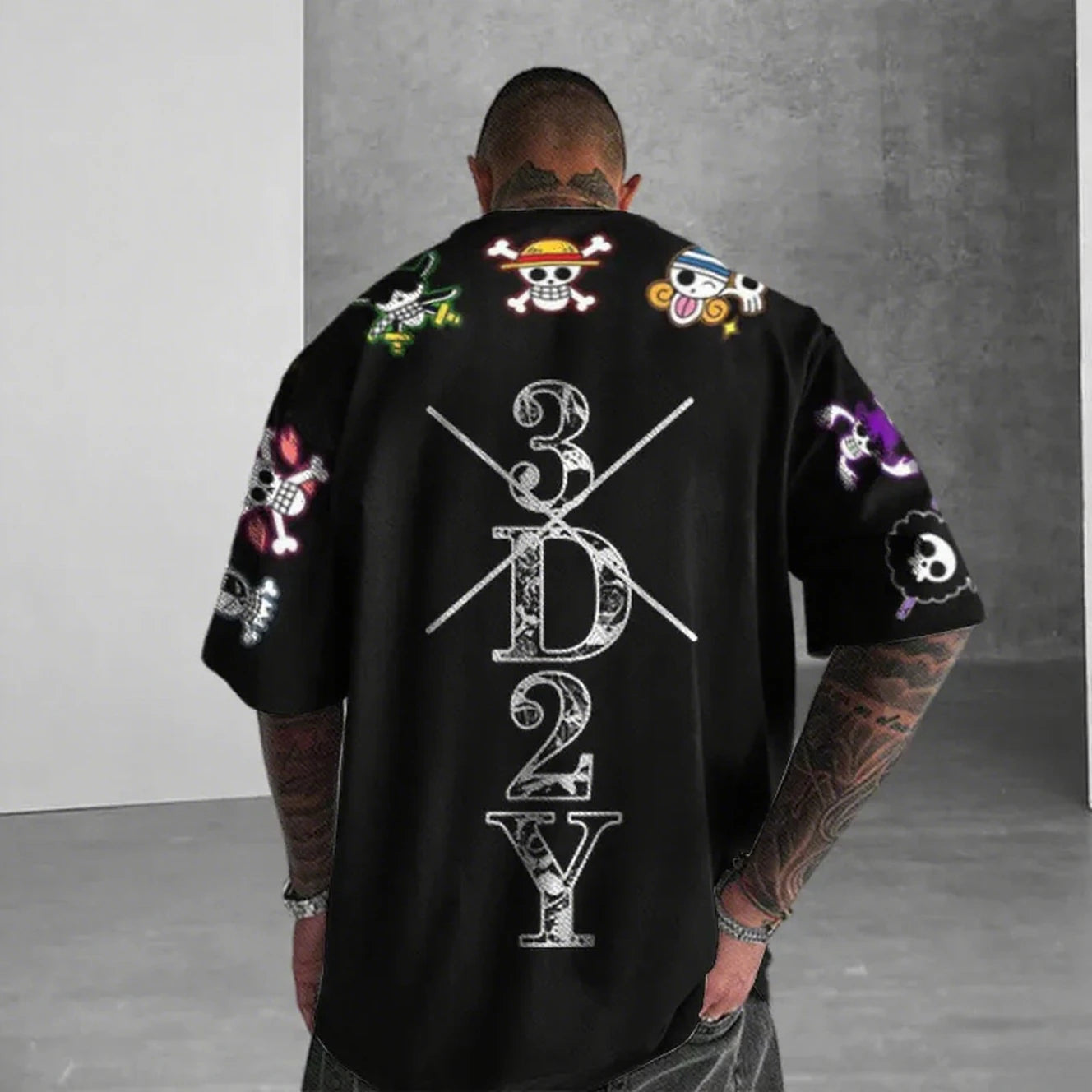 One Piece: Anime Skeleton Print Men's T-shirt Summer Short Sleeve Graphic Tee  Streetwear Hip Hop Fashion Oversized Y2k Clothes