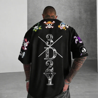 One Piece: Anime Skeleton Print Men's T-shirt Summer Short Sleeve Graphic Tee  Streetwear Hip Hop Fashion Oversized Y2k Clothes