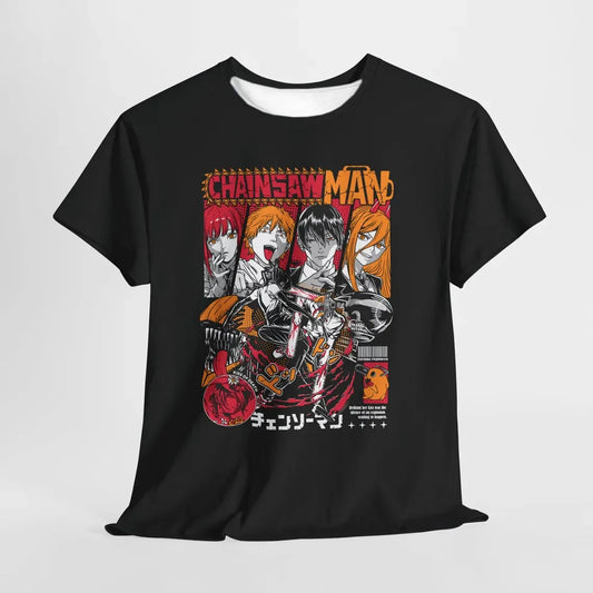 Chainsaw Man: Crew Is Assembled! Machima + Denji + Power Comic-style All-over 3D Print Trendy Short-sleeved Shirts.