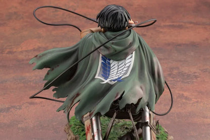 Attack On Titan: Kotobukiya  Levi Ackerman Anime Figure Battle Damaged Bloody Battle Kneeling Pose Collectible Statue Anime Model