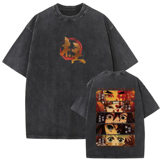 Demon Slayer: Washed Vintage Anime Akaza Graphic T-shirts Men Women Clothing Cotton Oversized Short Sleeve T Shirts Streetwear