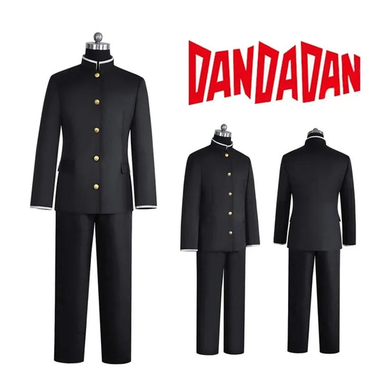 Dandadan: Ken Takakura Cosplay Costume Wig Anime Okarun School Uniform Black Jacket Pants Gakuran Glasses Halloween Party Men