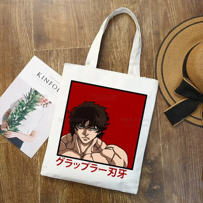 Baki Handbags Canvas The Grappler Anime Tote Bag Shopping Travel Eco Reusable Baki Hanma Shoulder Yujiro Hanma Shopper Bags