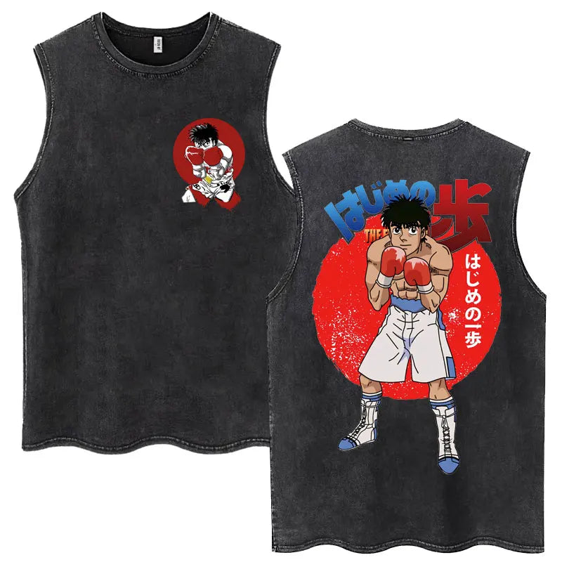 Hajime No Ippo: Kamogawa Boxing Gym Washed Tops Men Makunouchi Takamura KGB Oversized Cotton Sleeveless Male T Shirts