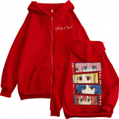 Bocchi The Rock: Anime Graphic Zipper Hoodie Harajuku Japanese Cartoon Zip Up Sweatshirt Men Women Fashion Casual Loose Pullovers