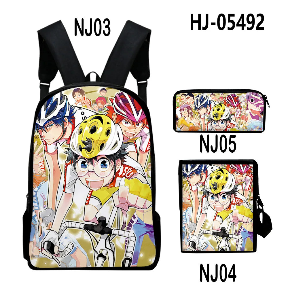 Yowamushi Pedal: Luxury Popular  3D Print 3pcs/Set pupil School Bags Laptop Daypack Backpack Inclined shoulder bag Pencil Case