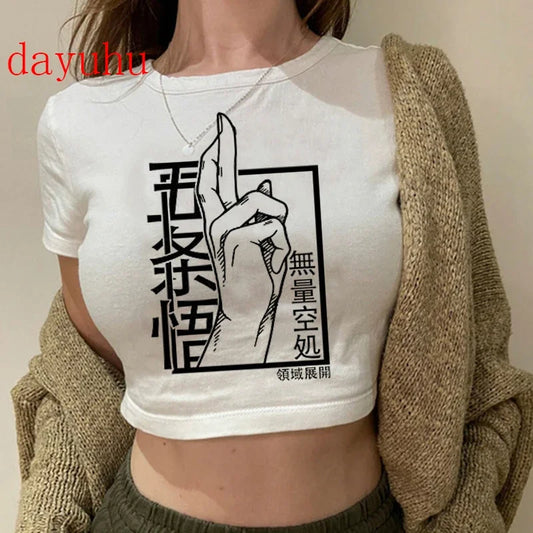Jujutsu Kaisen: T Shirt Gojo Satoru Tops Yuji Itadori Cropped Tees T-shirt