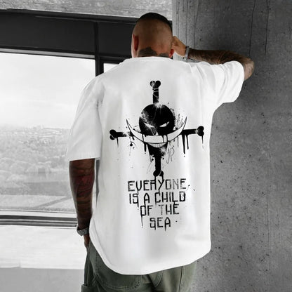 One Piece: Summer Men's T-shirt Anime Edward Newgate Autumn Boys' Children's Short-sleeved Punk Loose Trendy Parent-child Outfit