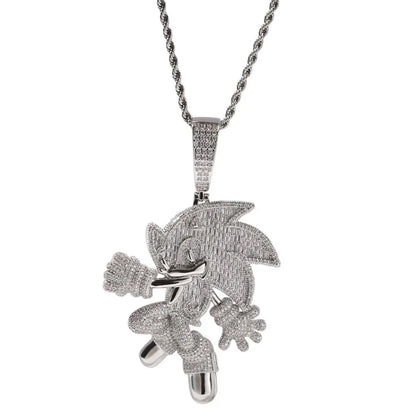Sonic The Hedgehog: Stone Blue Cubic Zirconia Solid Back Necklace Pendant Necklace Fashion Charm Jewelry