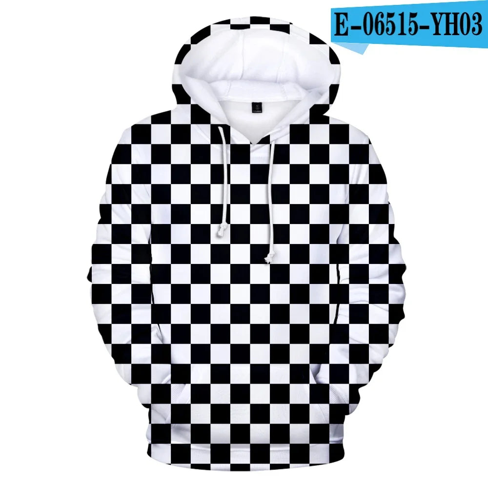 Demon Slayer: Kimetsu No Yaiba Hoodies Sweatshirts Black White Checkered Pattern Full Hoodies Casual