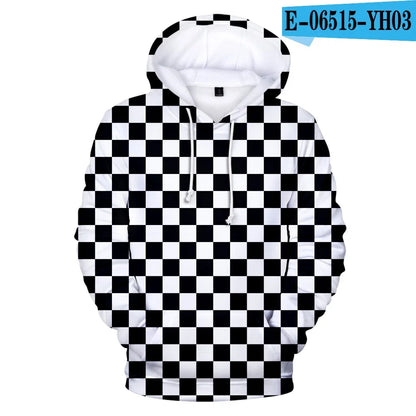 Demon Slayer: Kimetsu No Yaiba Hoodies Sweatshirts Black White Checkered Pattern Full Hoodies Casual