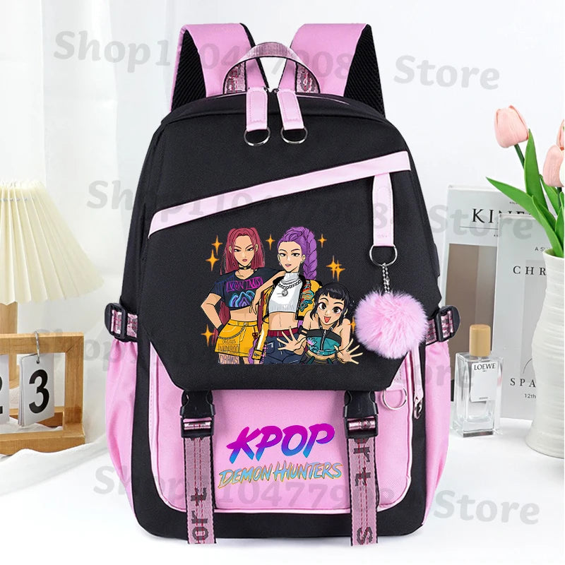 KPop Demon Hunters Fashion Backpack for Boys Girls Anime Cartoon Schoolbag Students Large Capacity Book Stationery Storage Bag