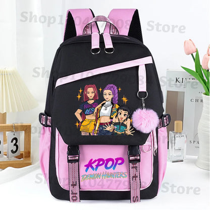 KPop Demon Hunters Fashion Backpack for Boys Girls Anime Cartoon Schoolbag Students Large Capacity Book Stationery Storage Bag
