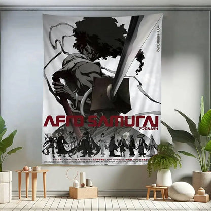 Afro Samurai:  Anime Tapestry Hippie Flower Wall Carpets Dorm Decor Cheap Hippie Wall Hanging