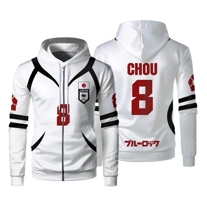 Blue Lock: U20 Team Zipper Hoodie Autumn Winter Street Trend Long Sleeve Coat Japanese Anime Sae Shidou Casual Sports Sweatshirt