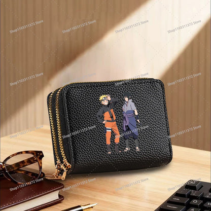 Naruto: Leather Wallet Cute Cartoon Printed Bags Fashion Zipper Short Coin Purse Multi-slot Bank Card Storage Bag Birthday Gift