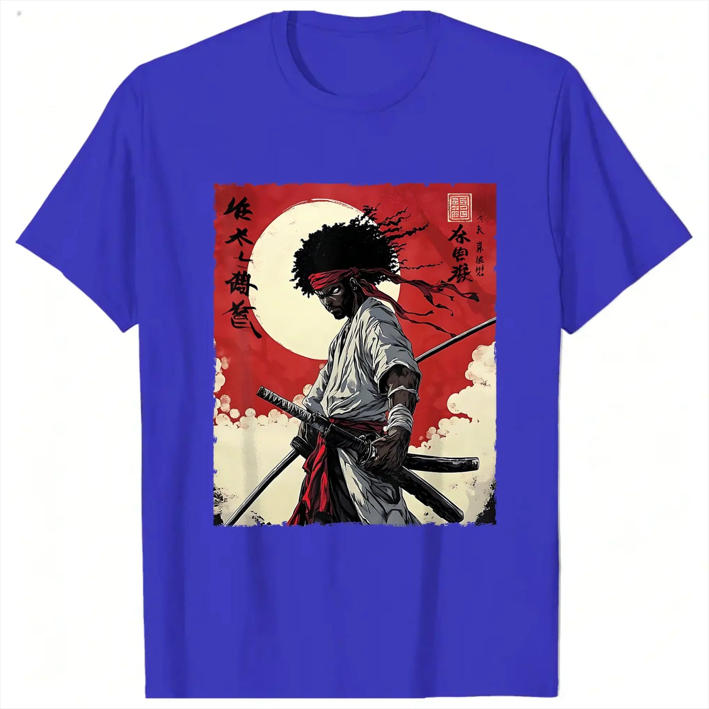 I.L.F.A: Afro Samurai Inspired Japanese Bushido Warrior T-Shirt for Men Round Collar Short Sleeve Tees Plus Size Tops