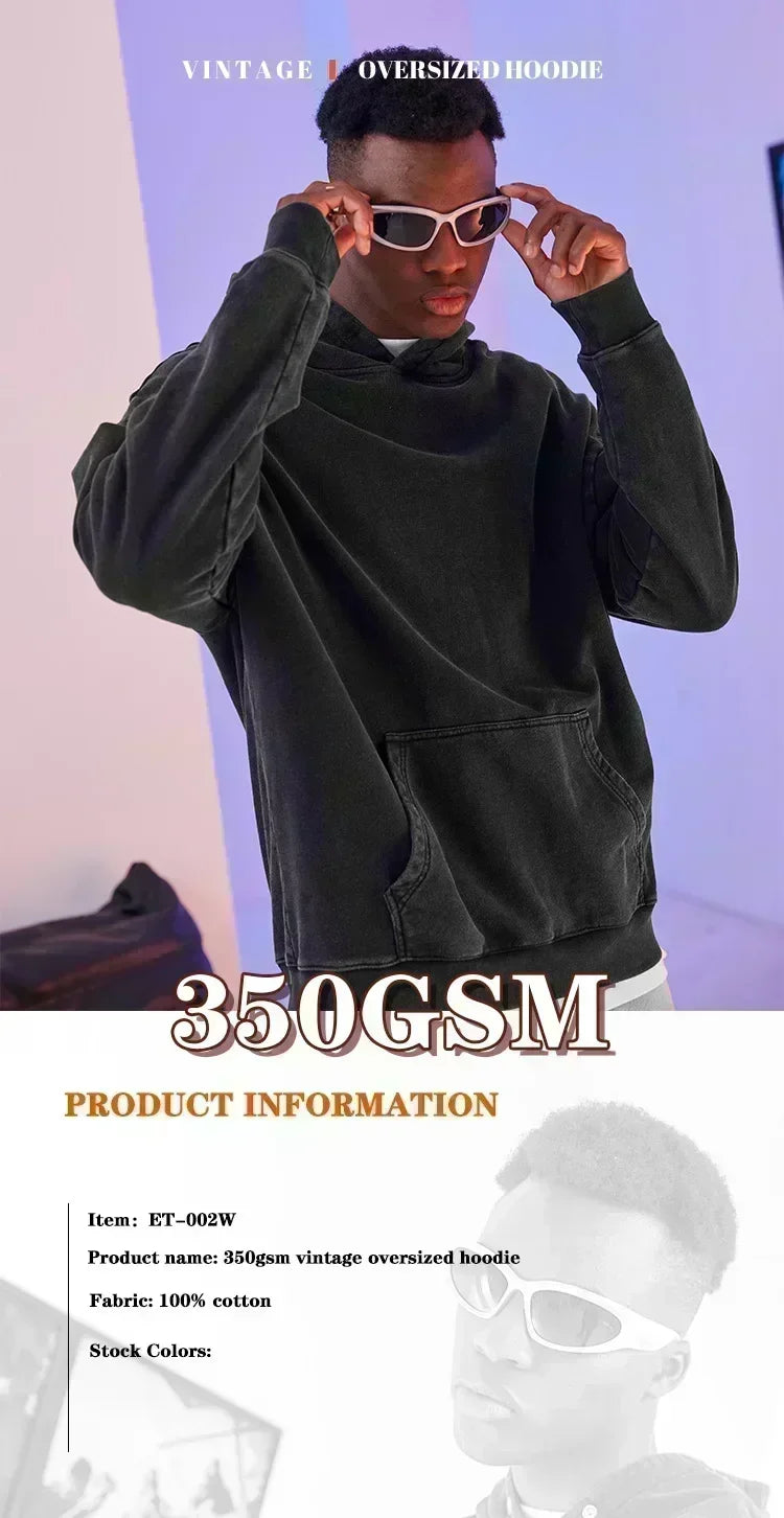Anime Hoodies Men Women Gothic Manga Hooded Pullover Acid Wash Cotton Casual Sweatshirts Vintage Streetwear Men's Clothing