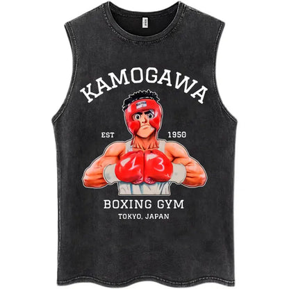 Hajime No Ippo: Kamogawa Boxing Gym Washed Tops Men Makunouchi Takamura KGB Oversized Cotton Sleeveless Male T Shirts