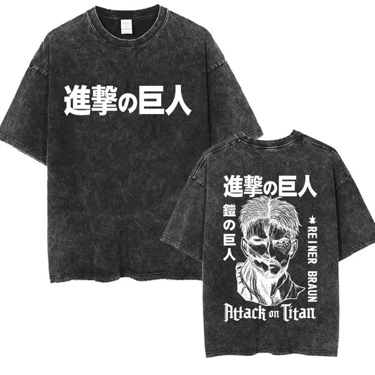 Attack on Titan: Men Women Cartoon Manga Merch Tshirt Men's Oversized T Shirts Washed Vintage Anime Attack on Titan Reiner Braun Graphic T-shirts