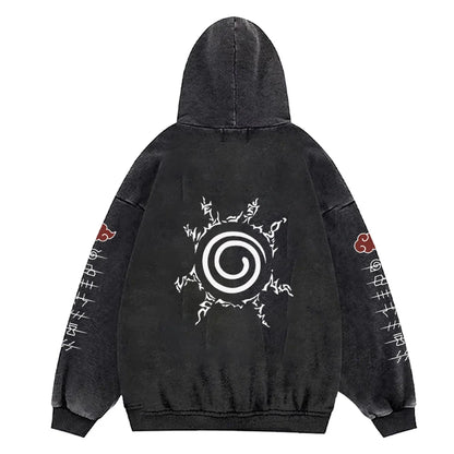 Anime Hoodies Men Women Gothic Manga Hooded Pullover Acid Wash Cotton Casual Sweatshirts Vintage Streetwear Men's Clothing