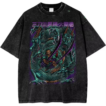 One Piece:  Roronoa Zoro Shirt Anime Retro T-Shirt Illustration Pattern Street Harajuku Summer 2025 New Comfortable Cotton