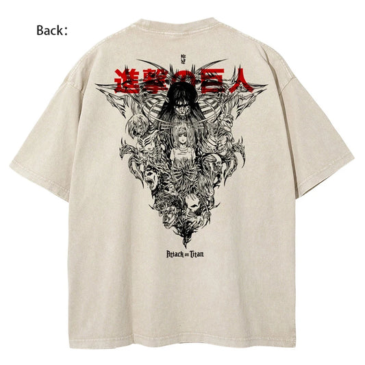 Attack On Titan :T-Shirt Hip Hop Streetwear Graphic Print Oversize Tshirt Short Sleeve Cotton Loose Vintage Tops