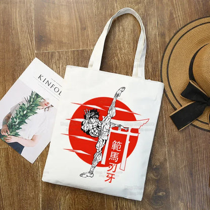 Baki Handbags Canvas The Grappler Anime Tote Bag Shopping Travel Eco Reusable Baki Hanma Shoulder Yujiro Hanma Shopper Bags