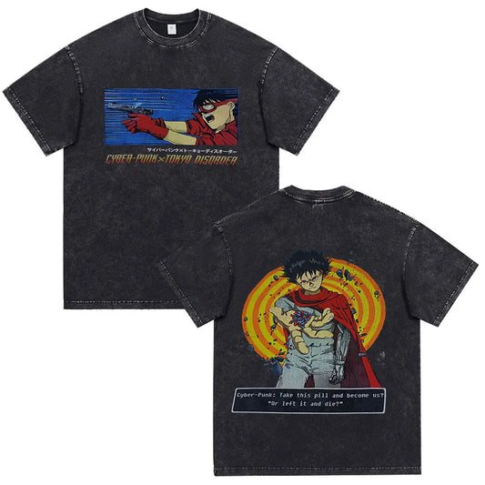 Akira: Washed Vintage T Shirt Science Fiction Cartoon Movie Shotaro Kaneda T-shirt Cotton Casual T-shirt