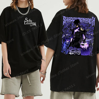 Solo Leveling: Sung Jin Woo T-shirts For Men/Women Summer Short Sleeve Cotton Oversized T-shirt Anime Lover Gift Tshirt Top