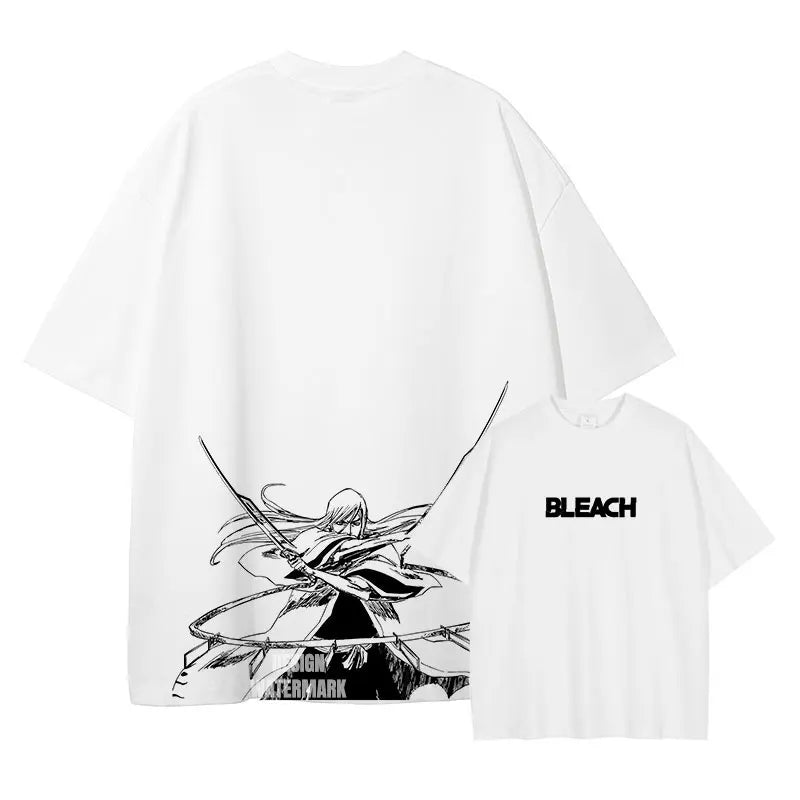Bleach: Zaraki Kenpachi T Shirts Oversized Vintage Washed  T-shirt Manga Kurosaki Ichigo T Shirt Renji Uryuu Tops Tees Man