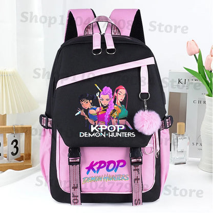 KPop Demon Hunters Fashion Backpack for Boys Girls Anime Cartoon Schoolbag Students Large Capacity Book Stationery Storage Bag