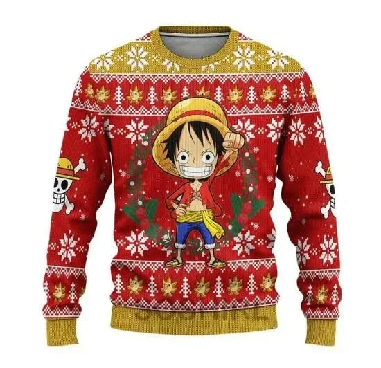 One Piece: Luffy Christmas One Piece Ugly Christmas Sweatshirt Cartoon Japan Anime Men Women Pullover Kawaii Tops Couple Hoodie