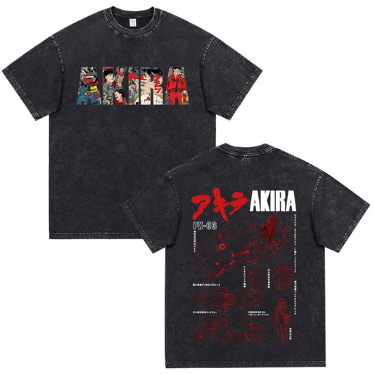 Akira: Washed Vintage T Shirt Science Fiction Cartoon Movie Shotaro Kaneda T-shirt Cotton Casual T-shirt