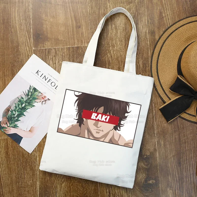 Baki Handbags Canvas The Grappler Anime Tote Bag Shopping Travel Eco Reusable Baki Hanma Shoulder Yujiro Hanma Shopper Bags