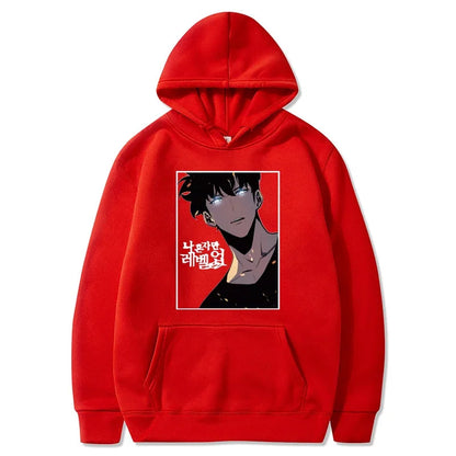 Solo Leveling: Hoodie Sung Jin Woo Printed Hooded Streetwears Winter Warm Fleece Sweatshirt Plus Size Pullover
