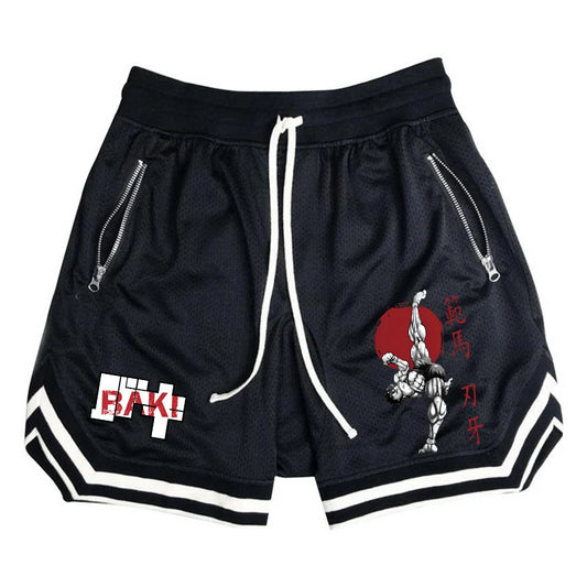 Baki Hanma: Active Athletic Shorts for  Print Breathable Quick Dry Basketball Shorts with Zippered Pockets Gym Fitness