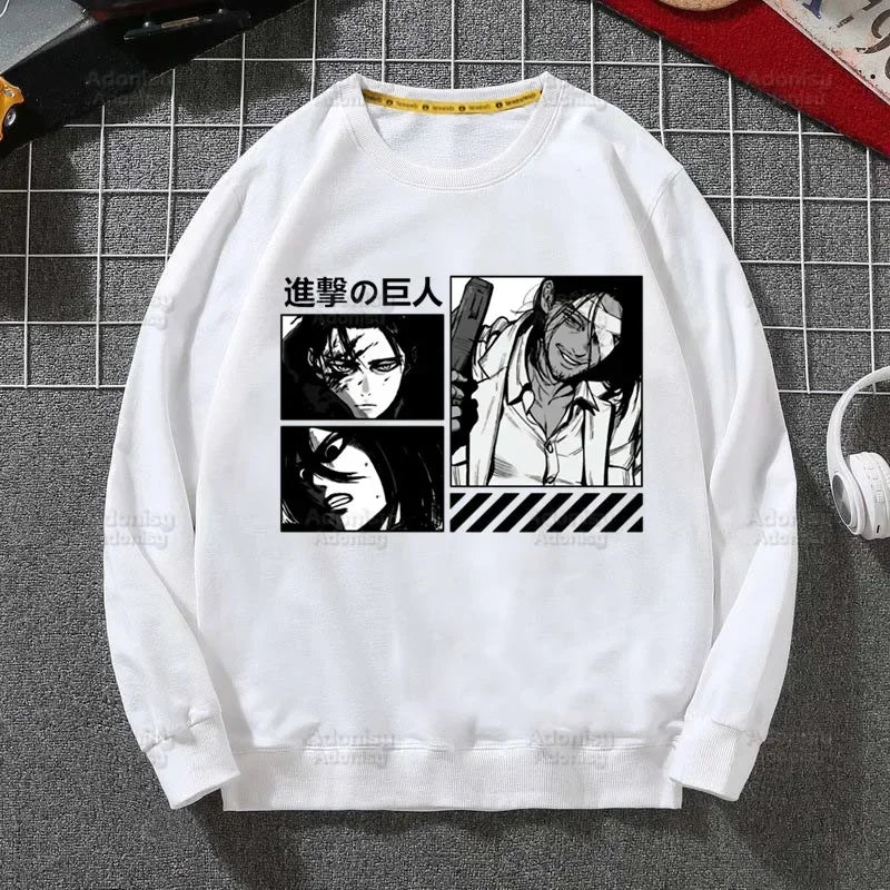 Attack on Titan Fleece Sweatshirts Harajuku Streetwear Autumn Spring Shingeki No Kyojin Anime O Neck Pullover Hoody Mens