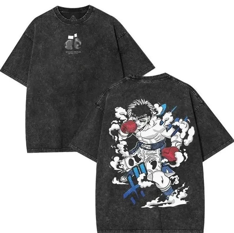 Anime Ippo Makunouchi Manga Graphic Print T-shirt Retro Washed Cotton Oversized Men Women Summer Harajuku Fashion Casual New Tee