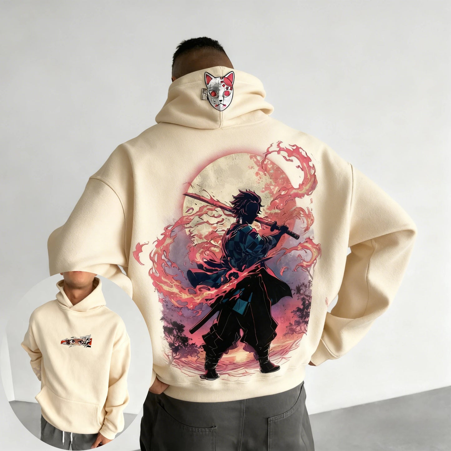 Demon Slayer: Men's Hoodie Sweatshirt Kamado Tanjirou Anime Spring Autumn and Winter Boy Warm Long-sleeved Parent-child Outfit