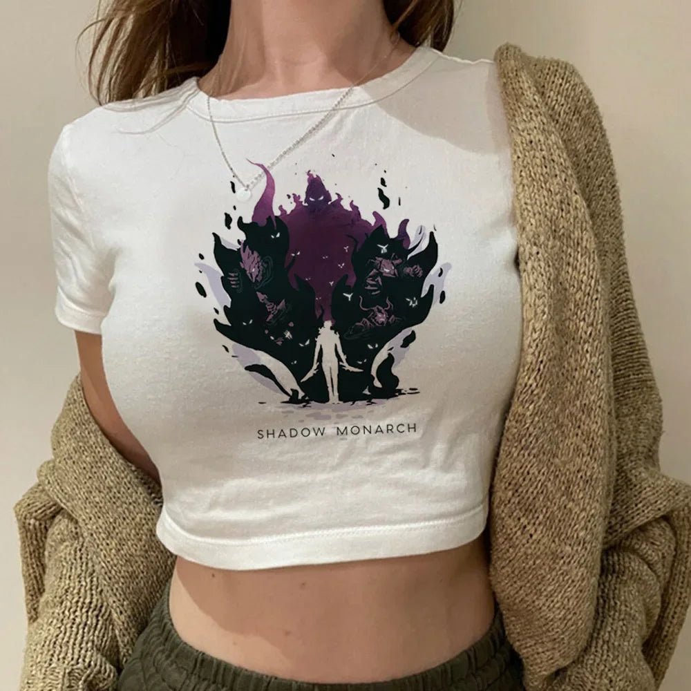Solo Leveling: Levelling crop top gothic  summer cute Aesthetic 2000s harajuku coquette Streetwear babydoll woman t-shirt