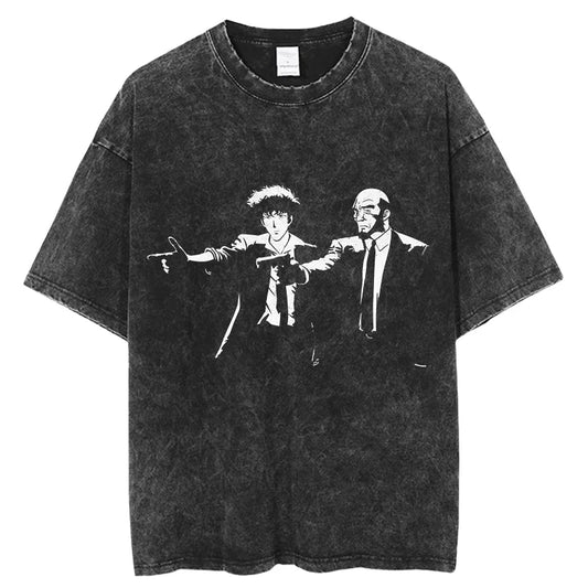 Cowboy Bebop: Vintage Washed T-Shirt Denim Harajuku Cotton Fashion Streetwear Neutral Top  Harajuku  Oversized T Shirt