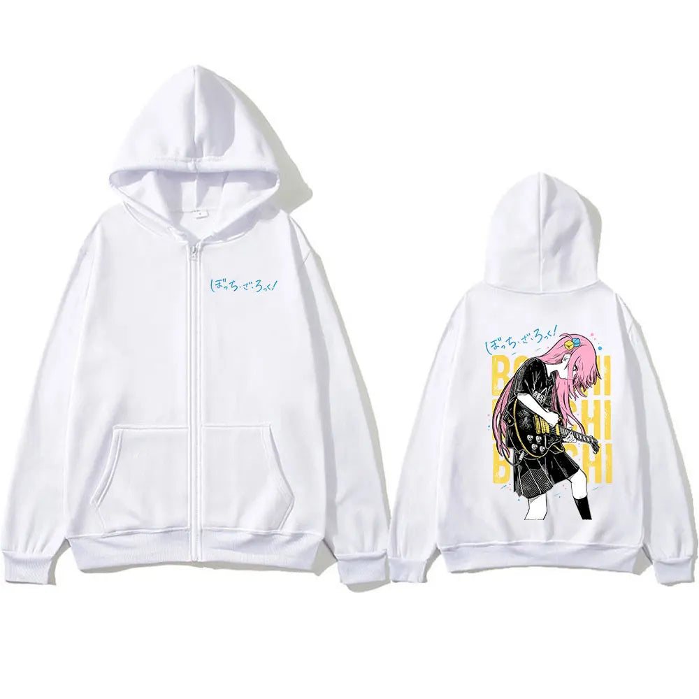 Bocchi The Rock: Gotoh Hitori Zipper Hoodies Men Women Fashion Harajuku Long Sleeve Zip Up Hooded Sweatshirts Jackets Coats