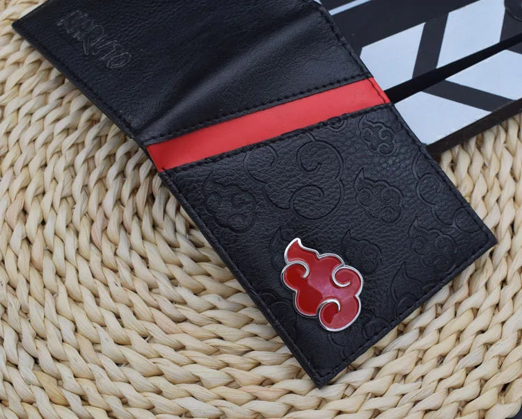 Naruto: Sasuke Akatsuki organization red cloud cartoon wallet pu men's wallet card holder passport cover  luxury birthday gift