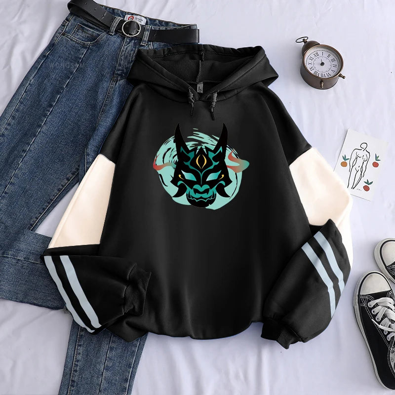 Genshin Impact: Xiao Mask Fangs Anime Print Zipper Hoodies Men Women Harajuku Fashion Long Sleeve Plus Size Zipper Jacket Coat