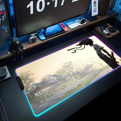 Afro Samurai: Mouse Pad RGB Gaming Mousepad Big LED Pad PC Desk Mat Luminous Mouse Pad Large Keyboard Mats Table Rug With Backlit