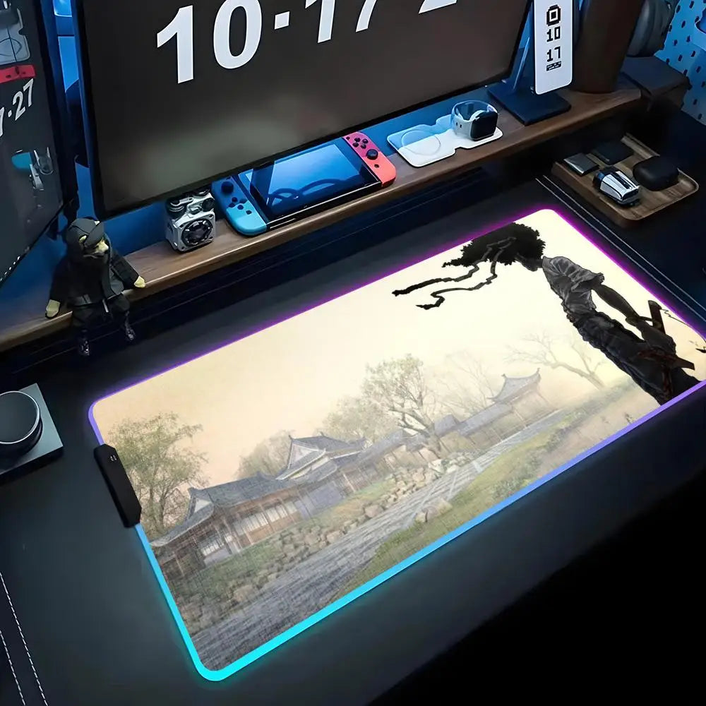 Afro Samurai: Mouse Pad RGB Gaming Mousepad Big LED Pad PC Desk Mat Luminous Mouse Pad Large Keyboard Mats Table Rug With Backlit