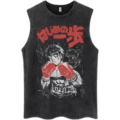 Hajime No Ippo: Kamogawa Boxing Gym Washed Tops Men Makunouchi Takamura KGB Oversized Cotton Sleeveless Male T Shirts