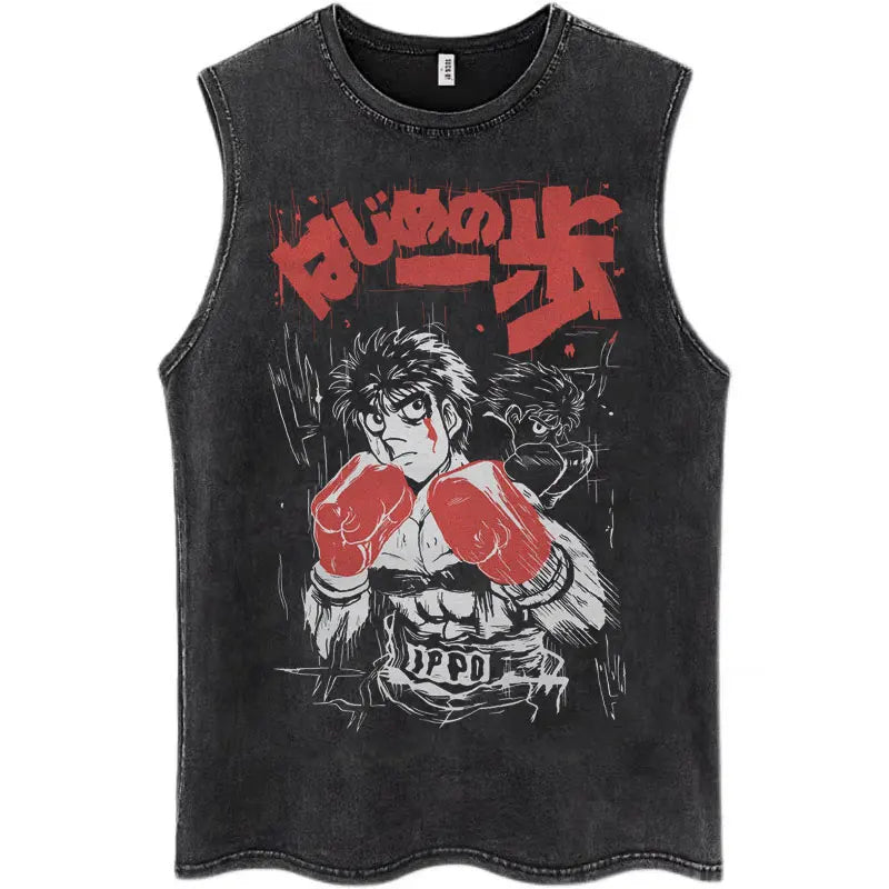 Hajime No Ippo: Kamogawa Boxing Gym Washed Tops Men Makunouchi Takamura KGB Oversized Cotton Sleeveless Male T Shirts